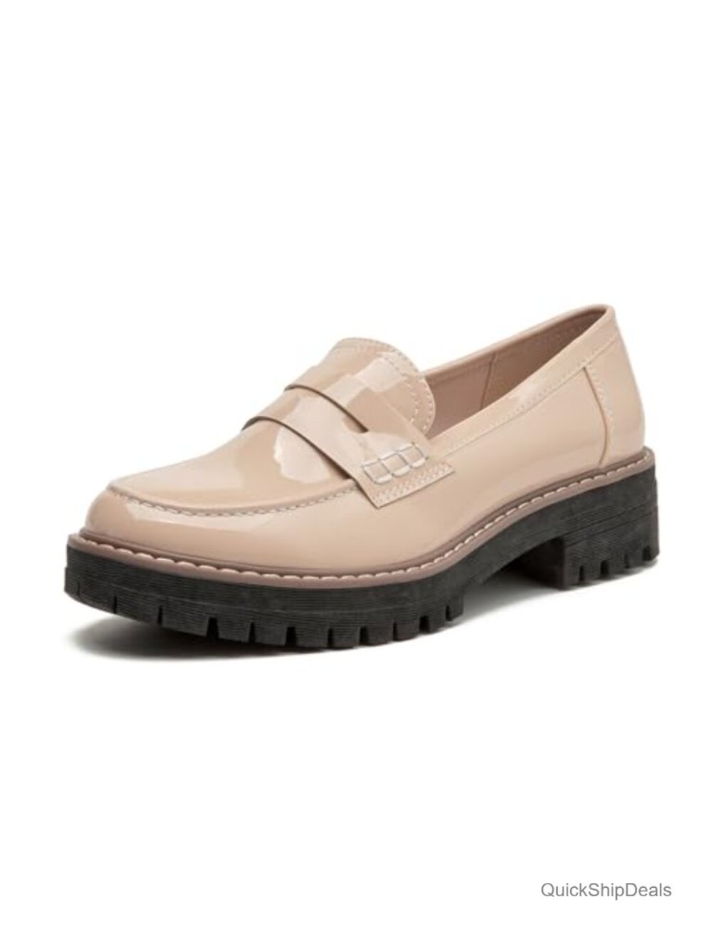 Womens Platform Penny Loafers Patent Leather Comfortable Slip-On Work Office